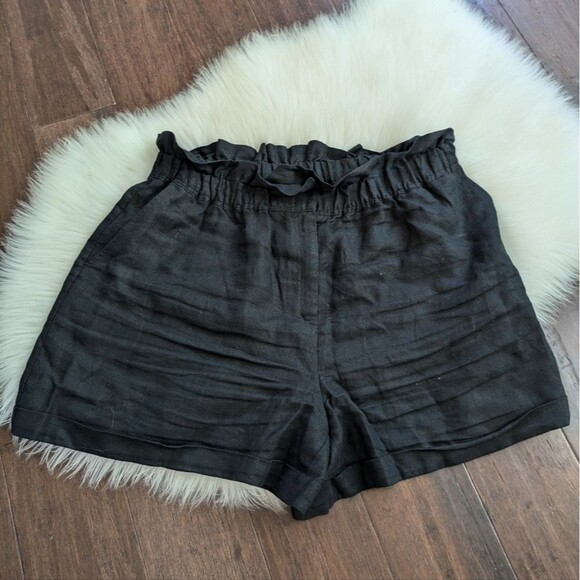 Witchery Australia 100% Linen black high waisted cuffed paperbag shorts 14 - Picture 1 of 5